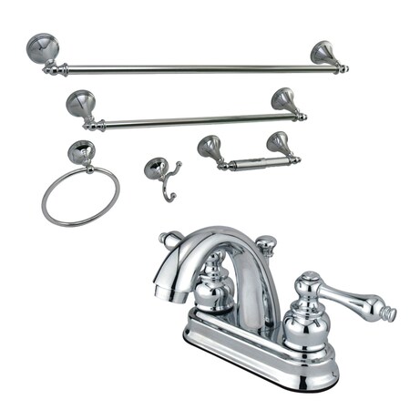 Kingston Brass KBK5611AL 4" Bathroom Faucet W/ 5-Piece Bathroom Hardware Combo, Chrome KBK5611AL